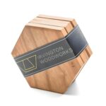 "Wood and marble coasters Hexagonal drink coasters Geometric coaster set Minimalist beverage coasters Elegant table protectors"
