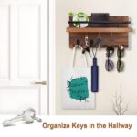 "Wall-mounted key holder Rustic mail organizer Wooden entryway decor Key hooks with shelf Multifunctional key and mail holder"