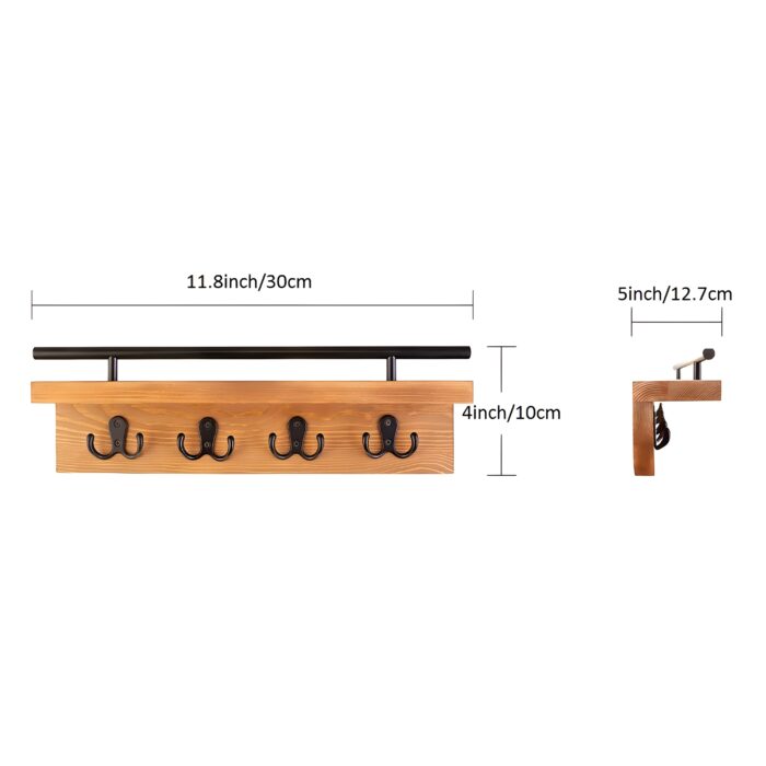 "Wall-mounted key holder Wooden mail organizer Entryway storage solution Key hooks with shelf Rustic modern home decor"