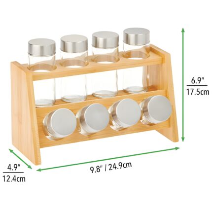 Wooden spice rack Countertop spice organizer Kitchen storage for herbs and spices Compact spice rack with jars Rustic kitchen accessory
