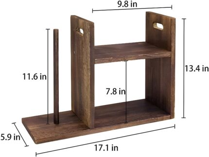 "Rustic countertop organizer Wooden kitchen storage rack 2-tier kitchen organizer Paper towel holder rack Farmhouse-style kitchen decor"