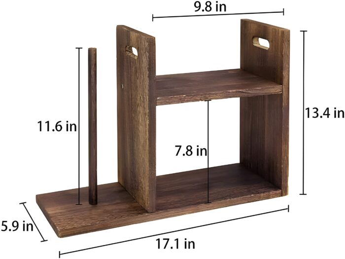 "Rustic countertop organizer Wooden kitchen storage rack 2-tier kitchen organizer Paper towel holder rack Farmhouse-style kitchen decor"