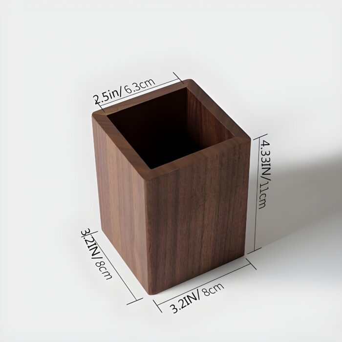 "Minimalist pen holder Wooden desk organizer Rustic office accessories Natural wood pencil holder Stylish workspace organization"