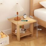 "Compact wooden nightstand Bedside table with open shelf Minimalist small side table Space-saving furniture Scandinavian bedside table"