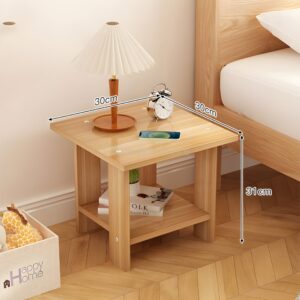 "Compact wooden nightstand Bedside table with open shelf Minimalist small side table Space-saving furniture Scandinavian bedside table"