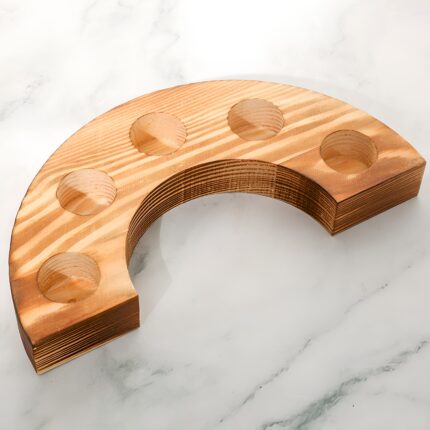 "Rustic test tube flower vase holder Semi-circular wooden vase holder Multi-tube propagation station Decorative centerpiece with glass vases Unique wooden floral decor"