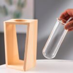 " Minimalist propagation vase Scandinavian test tube flower vase Wooden frame floral decor Single-stem glass vase display Compact indoor propagation tools"