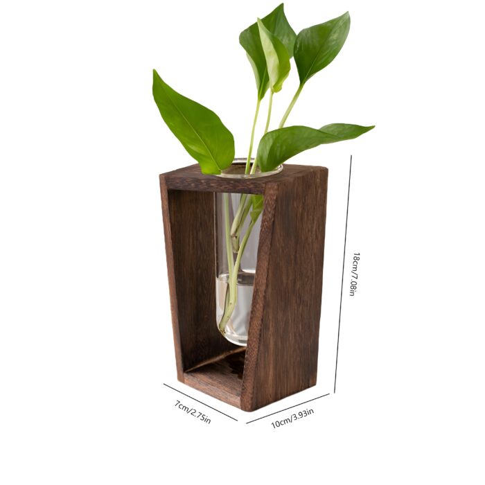 " Minimalist propagation vase Scandinavian test tube flower vase Wooden frame floral decor Single-stem glass vase display Compact indoor propagation tools"
