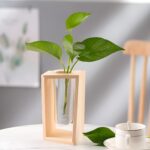 " Minimalist propagation vase Scandinavian test tube flower vase Wooden frame floral decor Single-stem glass vase display Compact indoor propagation tools"