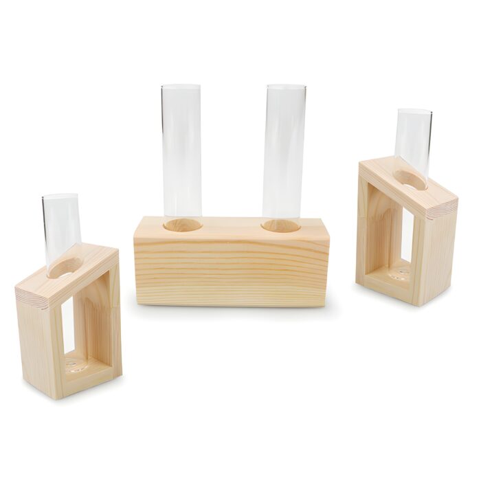 " Propagation station set Minimalist wooden test tube vases Modern plant propagation tools Decorative plant root display set Geometric glass and"