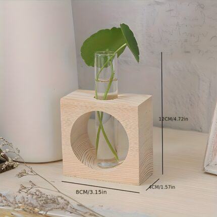 " Circular propagation vase Modern wooden test tube planter Plant propagation decor ideas Hydroponic plant display vase Minimalist desk deco"