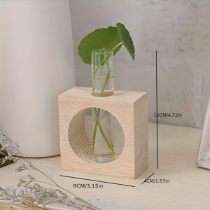 " Circular propagation vase Modern wooden test tube planter Plant propagation decor ideas Hydroponic plant display vase Minimalist desk deco"