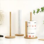 "Bamboo kitchen accessories Paper towel holder for countertops Modern bamboo paper towel organizer Eco-friendly kitchen decor Minimalist bamboo kitchen essentials"