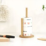 "Bamboo kitchen accessories Paper towel holder for countertops Modern bamboo paper towel organizer Eco-friendly kitchen decor Minimalist bamboo kitchen essentials"