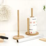"Bamboo kitchen accessories Paper towel holder for countertops Modern bamboo paper towel organizer Eco-friendly kitchen decor Minimalist bamboo kitchen essentials"