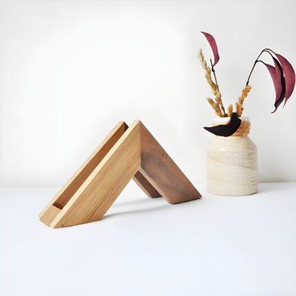 "Wooden napkin holder Minimalist napkin holder for tables Geometric wooden decor Eco-friendly tabletop accessories Modern tissue organizer"