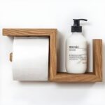 Wooden toilet paper holder Wall-mounted toilet roll holder with shelf Rustic bathroom accessories Space-saving bathroom organizer Modern toilet paper dispenser