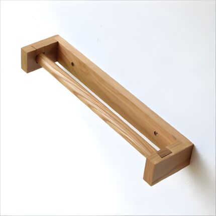 Wooden wall towel holder Minimalist bathroom accessories Rustic towel hanger for kitchen Wall-mounted wooden towel rack Natural wood decor