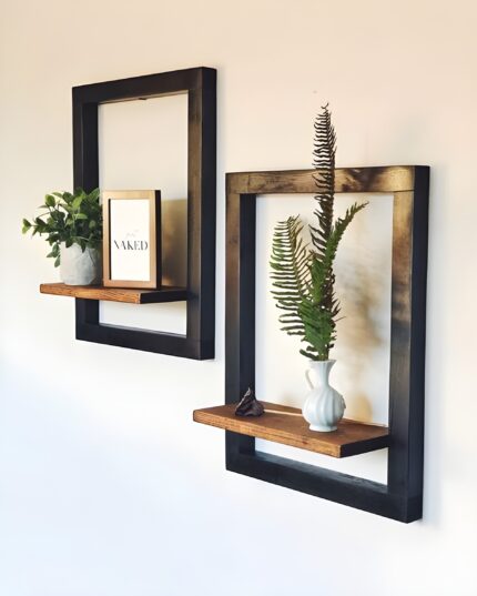 Floating shelves for wall Modern wall-mounted shelves Industrial wood and metal decor Decorative storage solutions Minimalist home shelving