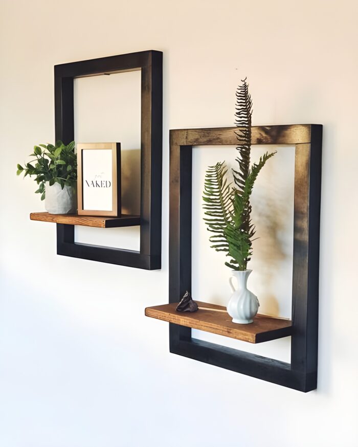 Floating shelves for wall Modern wall-mounted shelves Industrial wood and metal decor Decorative storage solutions Minimalist home shelving