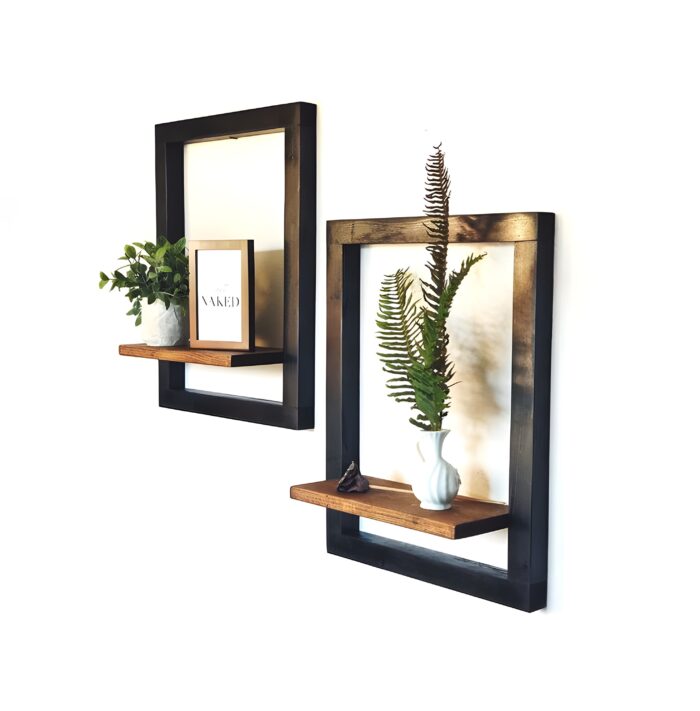 Floating shelves for wall Modern wall-mounted shelves Industrial wood and metal decor Decorative storage solutions Minimalist home shelving
