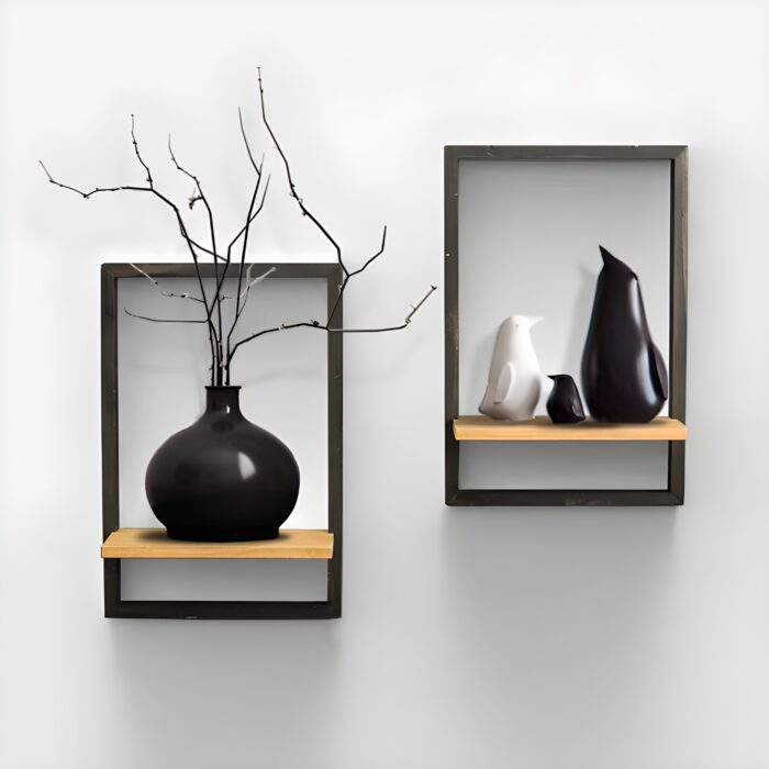 Floating shelves for wall Modern wall-mounted shelves Industrial wood and metal decor Decorative storage solutions Minimalist home shelving