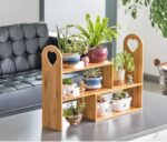 Bamboo plant shelf Wooden tiered plant stand Multi-tier indoor plant rack Decorative plant display Space-saving plant organizer