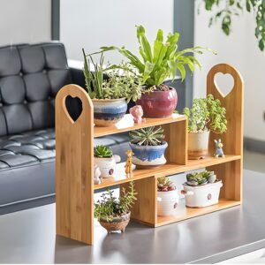 Bamboo plant shelf Wooden tiered plant stand Multi-tier indoor plant rack Decorative plant display Space-saving plant organizer