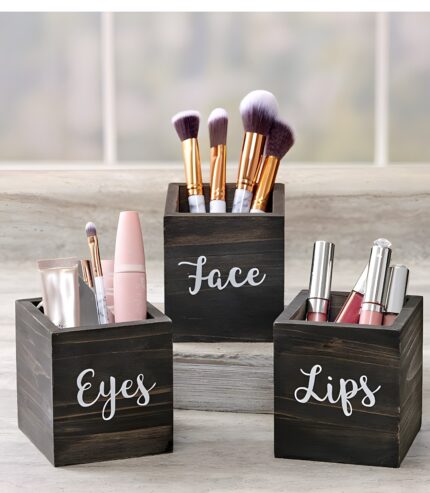 " Makeup organizer Wooden makeup storage Vanity organizer Beauty storage solution Makeup brush holder Cosmetic organizer Lipstick holder Eye makeup storage Face brush organizer Beauty product storage"