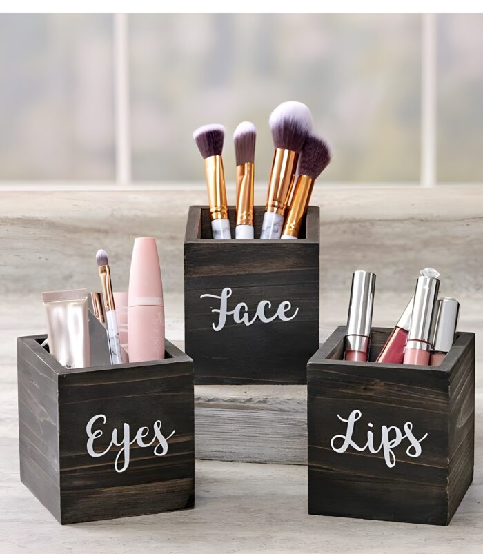 " Makeup organizer Wooden makeup storage Vanity organizer Beauty storage solution Makeup brush holder Cosmetic organizer Lipstick holder Eye makeup storage Face brush organizer Beauty product storage"