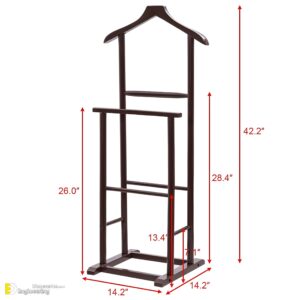 " Wooden valet stand Suit hanger stand Clothing valet organizer Bedroom storage solutions Classic wooden garment stand Space-saving clothes rack Men’s suit organizer Coat and trouser stand Elegant dressing room furniture Wooden wardrobe accessory"