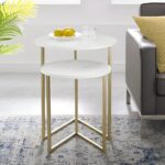" White and gold nesting tables Modern coffee table set Luxury round side tables Minimalist living room decor Small space furniture solutions"