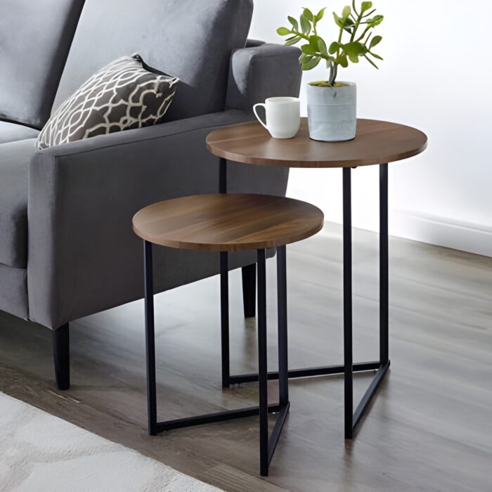 " White and gold nesting tables Modern coffee table set Luxury round side tables Minimalist living room decor Small space furniture solutions"