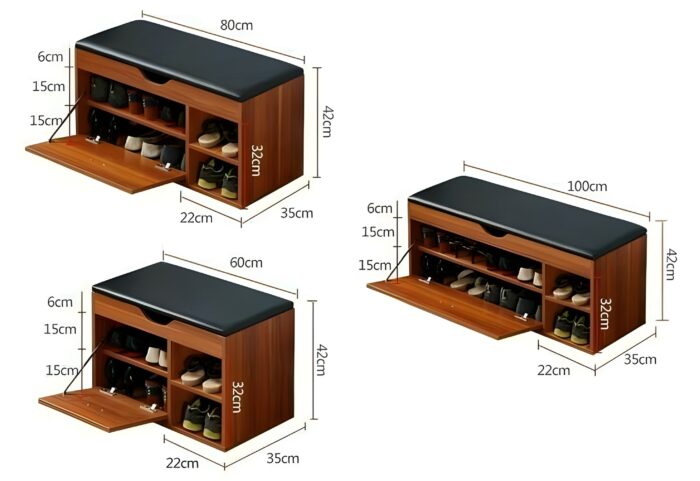 Shoe storage bench Wooden shoe rack with seat Entryway bench with shoe storage Multipurpose furniture for small spaces Modern shoe organizer with cushion Drop-down shoe cabinet