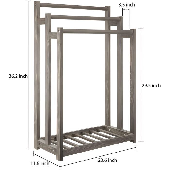 Wooden and metal towel rack Freestanding towel holder 3-tier towel drying stand Modern bathroom towel organizer Wooden stainless steel towel stand